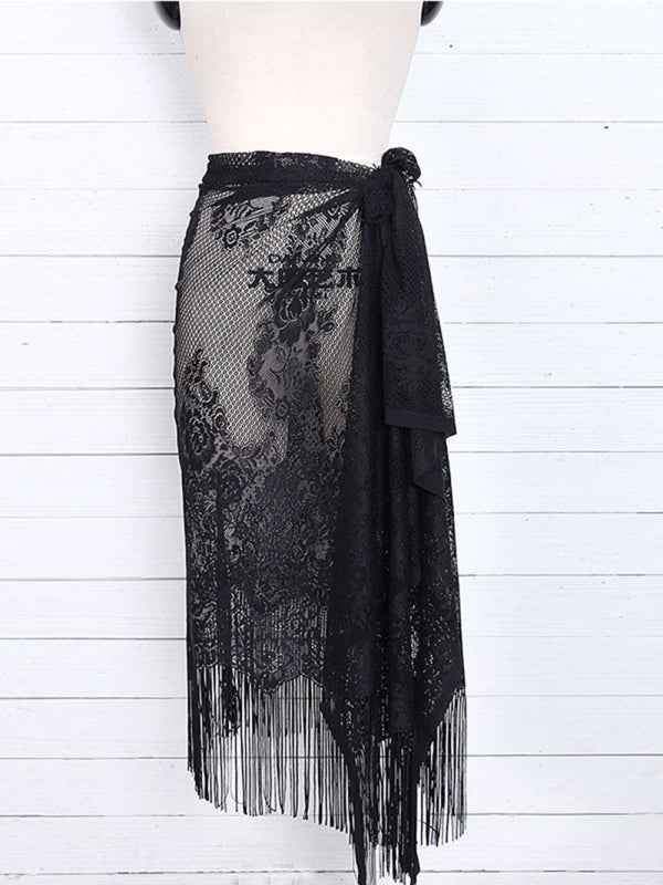 Womens Hollow Lace Fringed Cover Up Skirt