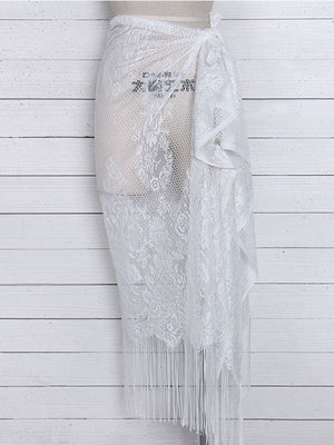 Womens Hollow Lace Fringed Cover Up Skirt