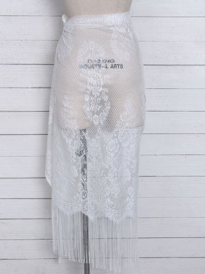 Womens Hollow Lace Fringed Cover Up Skirt