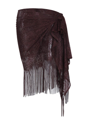 Womens Hollow Lace Fringed Cover Up Skirt