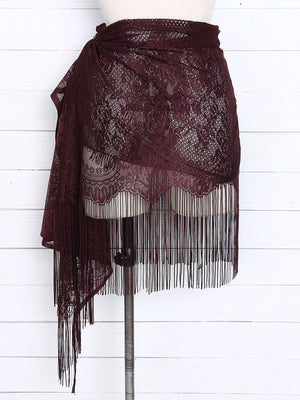 Womens Hollow Lace Fringed Cover Up Skirt
