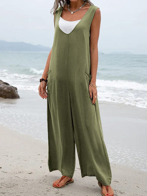 Womens V-Neck Overalls Wide Leg Jumpsuit SIZE S-3XL