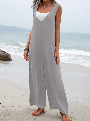 Womens V-Neck Overalls Wide Leg Jumpsuit SIZE S-3XL