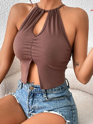 Womens Solid Color Keyhole Cutout Crop Top SIZE S-XL