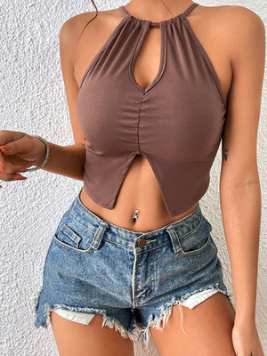 Womens Solid Color Keyhole Cutout Crop Top SIZE S-XL
