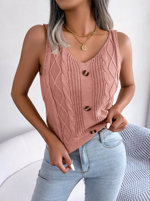 Womens Solid Color Cozy Cable Knit Tank Top SIZE S-L