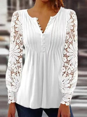 Womens Lace Sleeves Solid color Blouse SIZE S-5XL