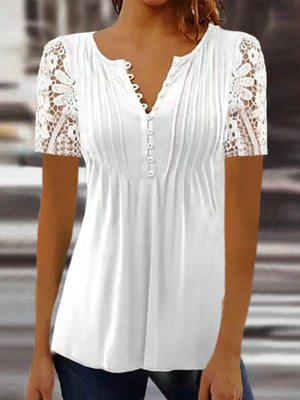Womens Lace Sleeves Solid color Blouse SIZE S-5XL
