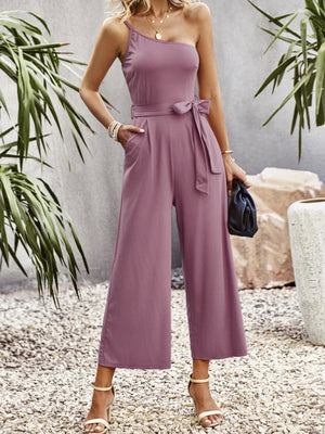 Womens One Shoulder Tie Jumpsuit SIZE S-XL