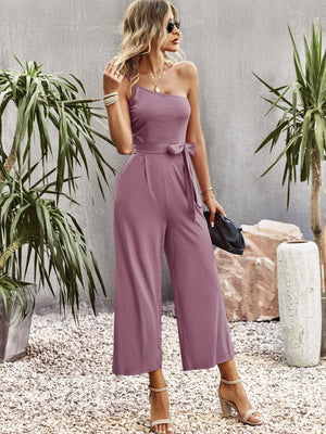 Womens One Shoulder Tie Jumpsuit SIZE S-XL