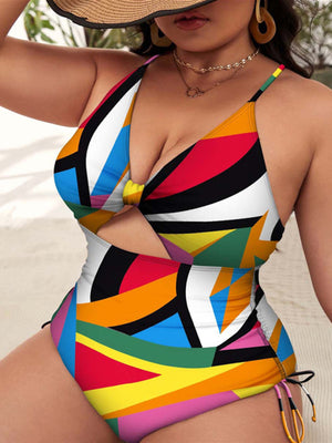 Womens Plus Size Printed Push Up Hollow Out One Piece Swimsuit SIZE L-4XL