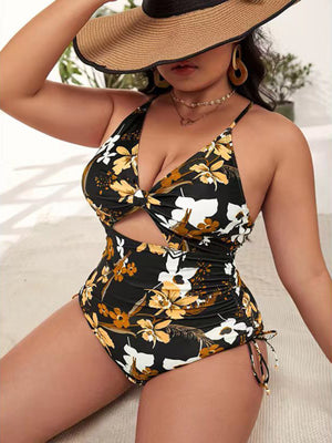Womens Plus Size Printed Push Up Hollow Out One Piece Swimsuit SIZE L-4XL