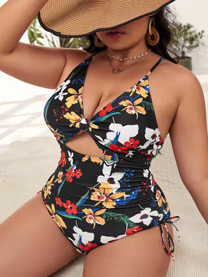 Womens Plus Size Printed Push Up Hollow Out One Piece Swimsuit SIZE L-4XL