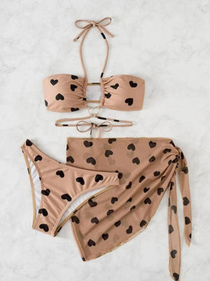 Womens Heart Print 3 Piece Bikini Set SIZE S-XL