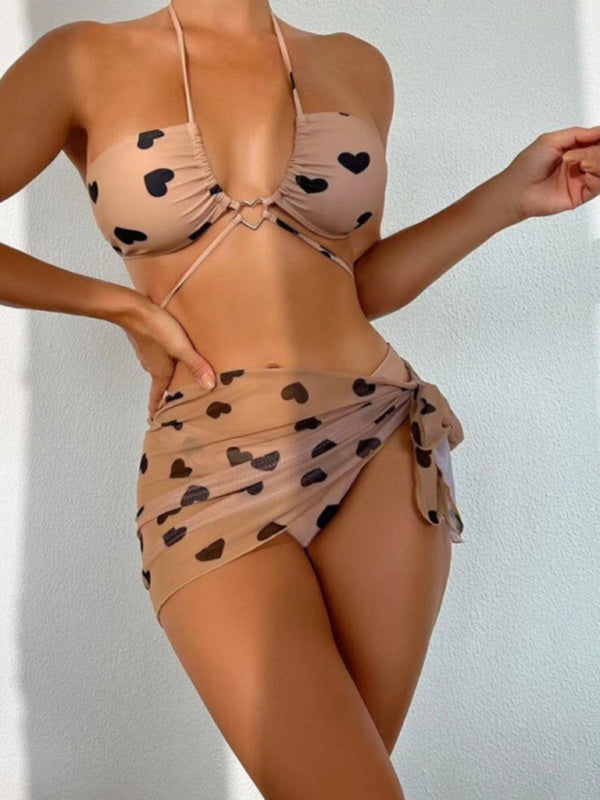 Womens Heart Print 3 Piece Bikini Set SIZE S-XL