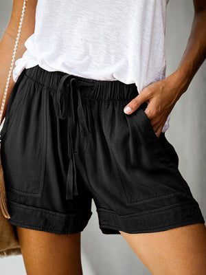 Womens High Waist Lace Up Loose Straight Shorts SIZE S-5XL