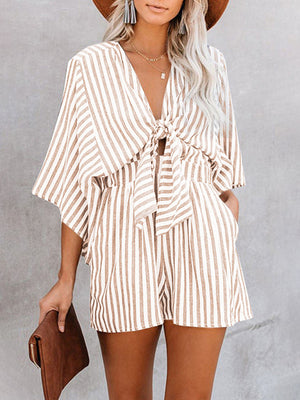 Womens Summer High Waist Striped Trumpet Sleeve Romper Size S-3XL