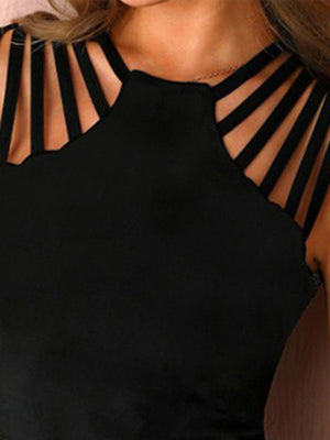 Womens Solid Color Three Strap Open Shoulder Top SIZE S-2XL
