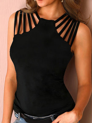 Womens Solid Color Three Strap Open Shoulder Top SIZE S-2XL