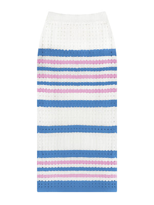 Womens Stripe Stitch Linen Crop Sweater And Matching Pencil Skirt SIZE S-XL