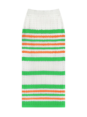 Womens Stripe Stitch Linen Crop Sweater And Matching Pencil Skirt SIZE S-XL