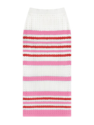 Womens Stripe Stitch Linen Crop Sweater And Matching Pencil Skirt SIZE S-XL