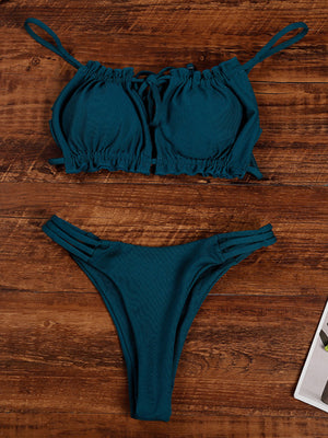 Womens Ruched Cutout Swim Top With Matching Strap Bikini Bottom SIZE S-XL