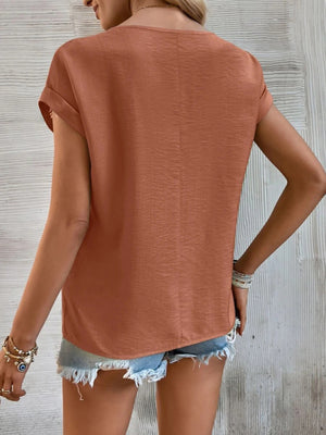Womens Solid Color Lace Trim Short Sleeve Top SIZE S-2XL