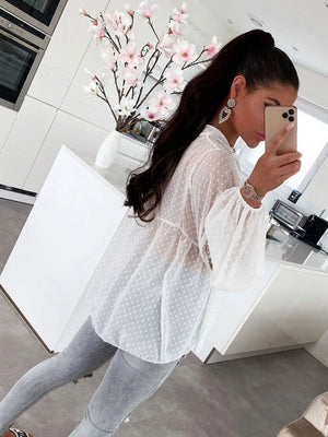 Womens Lace Loose Balloon Sleeve Top SIZE S-2XL