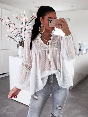 Womens Lace Loose Balloon Sleeve Top SIZE S-2XL