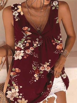 Womens V Neck Buttons Sleeveless Tank Top SIZE S-4XL