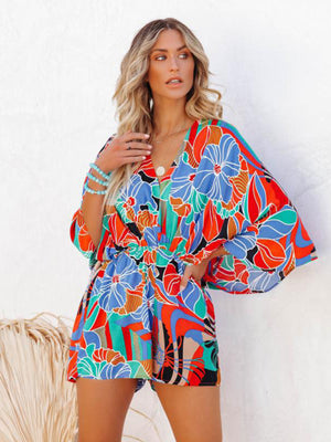 Womens Tropical Print Faux Wrap Romper SIZE S-2XL