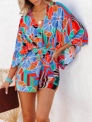 Womens Tropical Print Faux Wrap Romper SIZE S-2XL