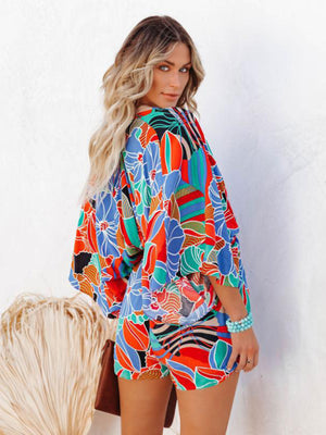 Womens Tropical Print Faux Wrap Romper SIZE S-2XL