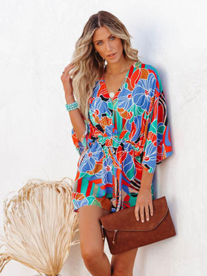 Womens Tropical Print Faux Wrap Romper SIZE S-2XL