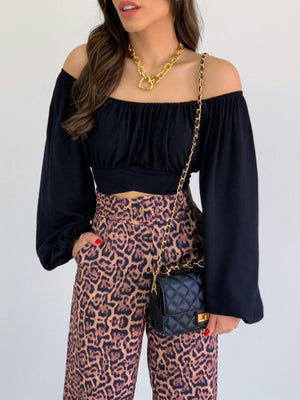 Womens Solid Color One Shoulder Balloon Sleeve Top SIZE S-2XL