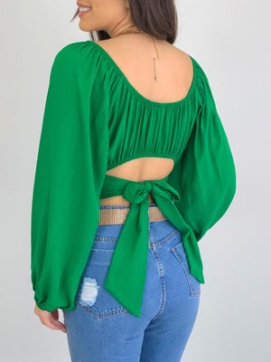 Womens Solid Color One Shoulder Balloon Sleeve Top SIZE S-2XL