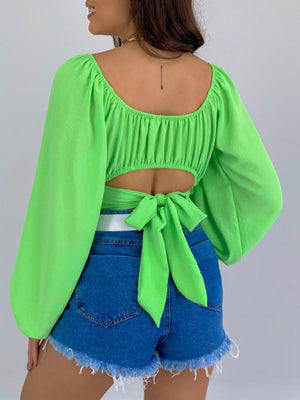 Womens Solid Color One Shoulder Balloon Sleeve Top SIZE S-2XL