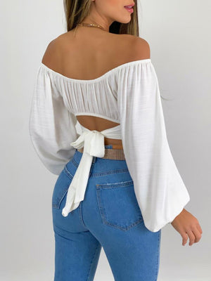 Womens Solid Color One Shoulder Balloon Sleeve Top SIZE S-2XL