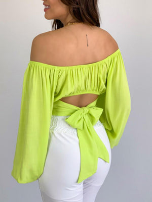 Womens Solid Color One Shoulder Balloon Sleeve Top SIZE S-2XL