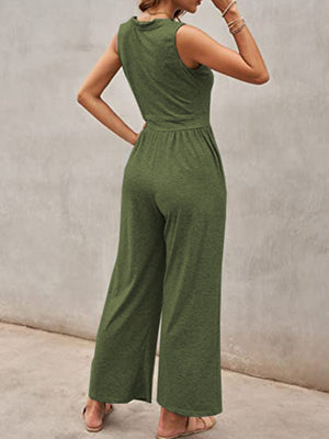 Womens Solid Color Loose Sleeveless Jumpsuit SIZE S-3XL