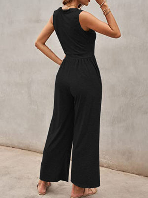 Womens Solid Color Loose Sleeveless Jumpsuit SIZE S-3XL