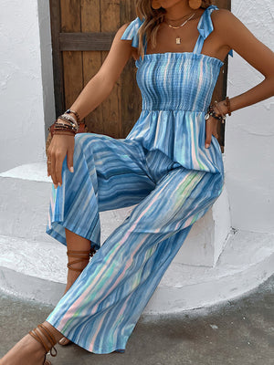 Womens Fashion Abstract Irregular Striped Suspender Jumpsuit SIZE S-XL