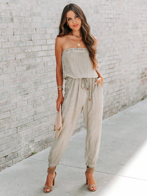Womens Wrapped Chest Washed Distressed Lace Up Jumpsuit SIZE S-XL
