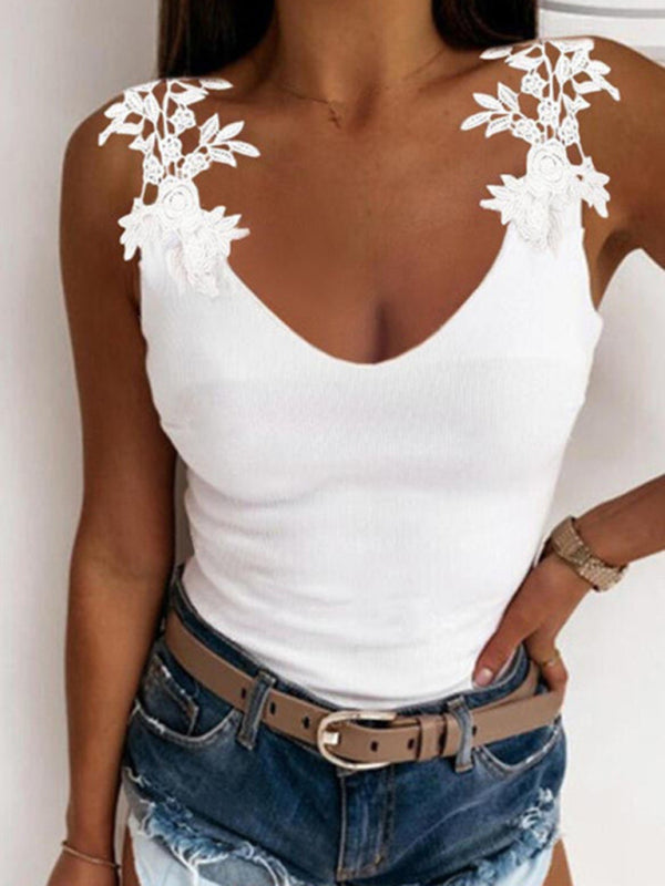 Womens Summer U Neck Lace Tank Top SIZE S-4XL