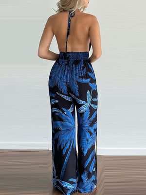 Womens Irregular Printed Halter Neck Jumpsuit SIZE S-3XL