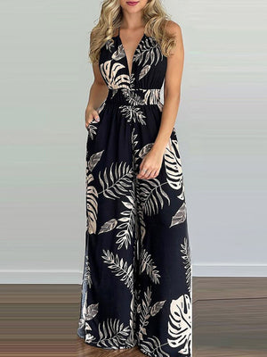 Womens Irregular Printed Halter Neck Jumpsuit SIZE S-3XL