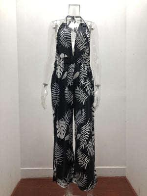 Womens Irregular Printed Halter Neck Jumpsuit SIZE S-3XL