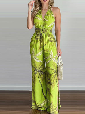 Womens Irregular Printed Halter Neck Jumpsuit SIZE S-3XL