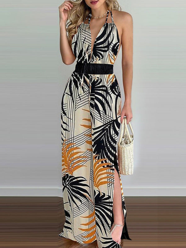 Womens Irregular Printed Halter Neck Jumpsuit SIZE S-3XL